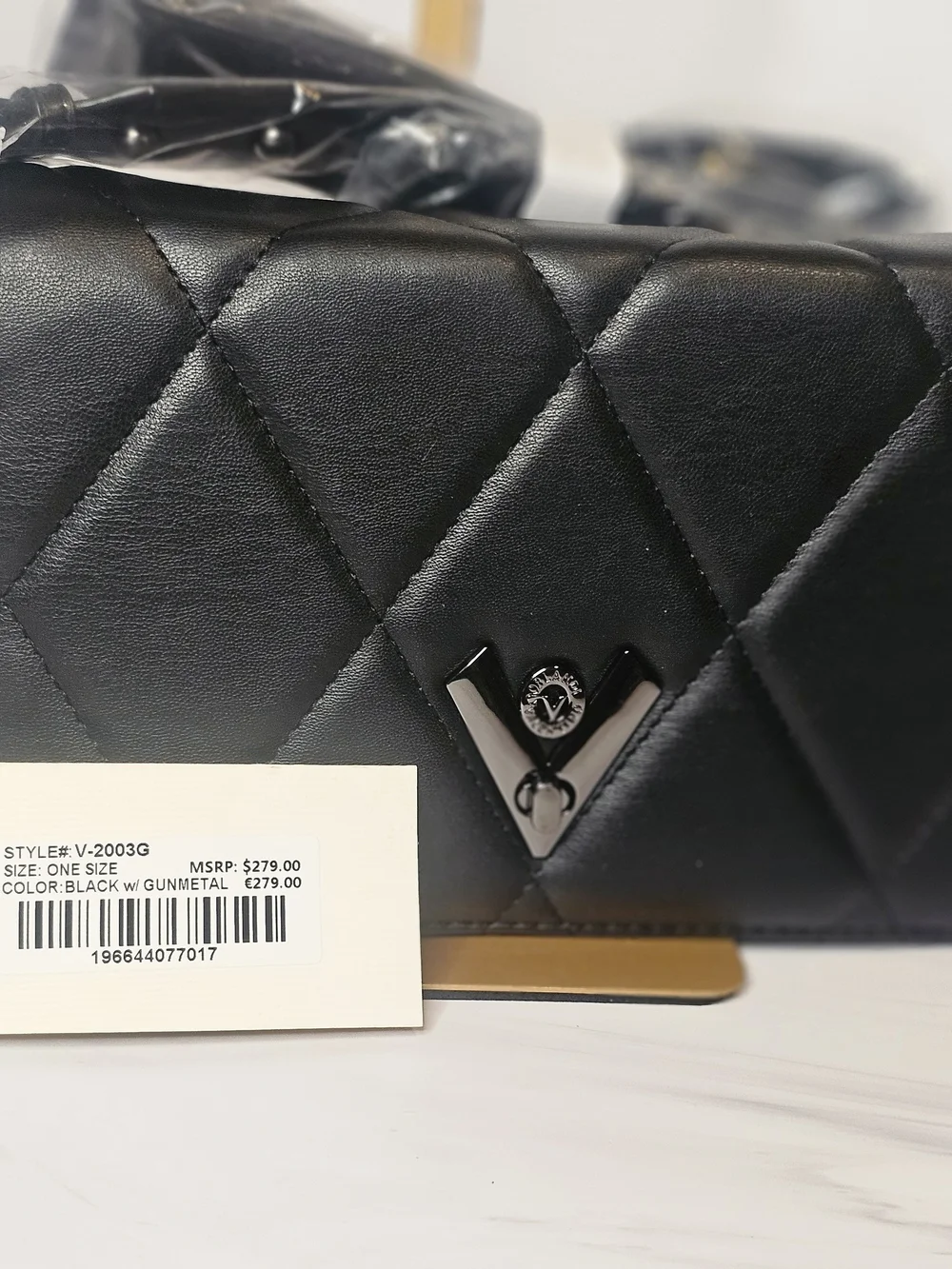 Orlandi Valentino Black Quilted Vegan Leather Crossbody Bag NWT Gunmetal